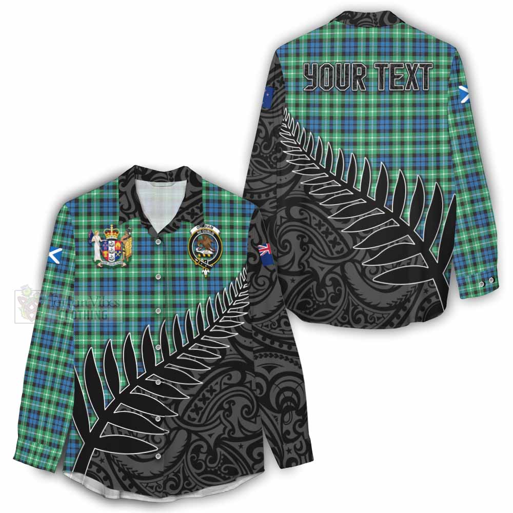 Tartan Vibes Clothing Graham Crest Tartan Women's Casual Shirt with New Zealand Silver Fern Half Style