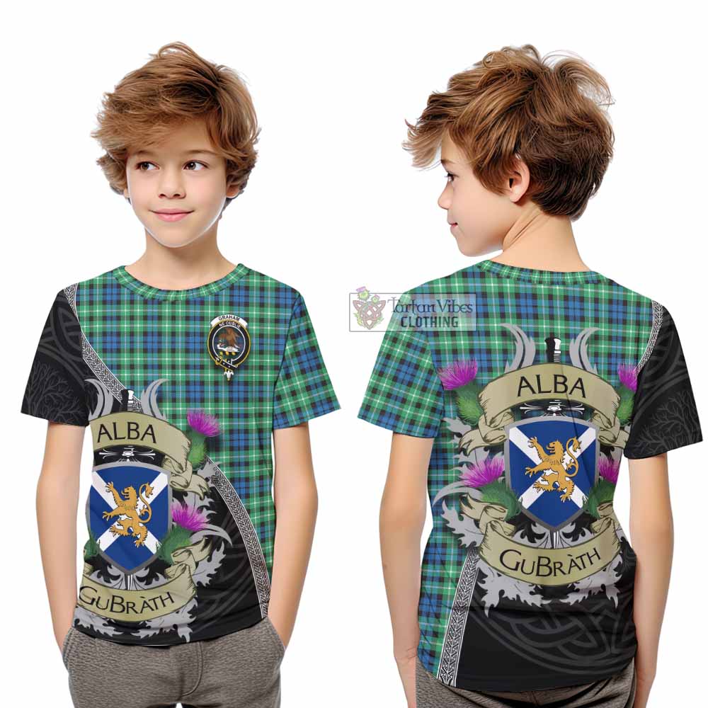 Tartan Vibes Clothing Graham Tartan Family Crest Kid T-Shirt Lion Rampant Royal Thistle Shield Celtic Inspired