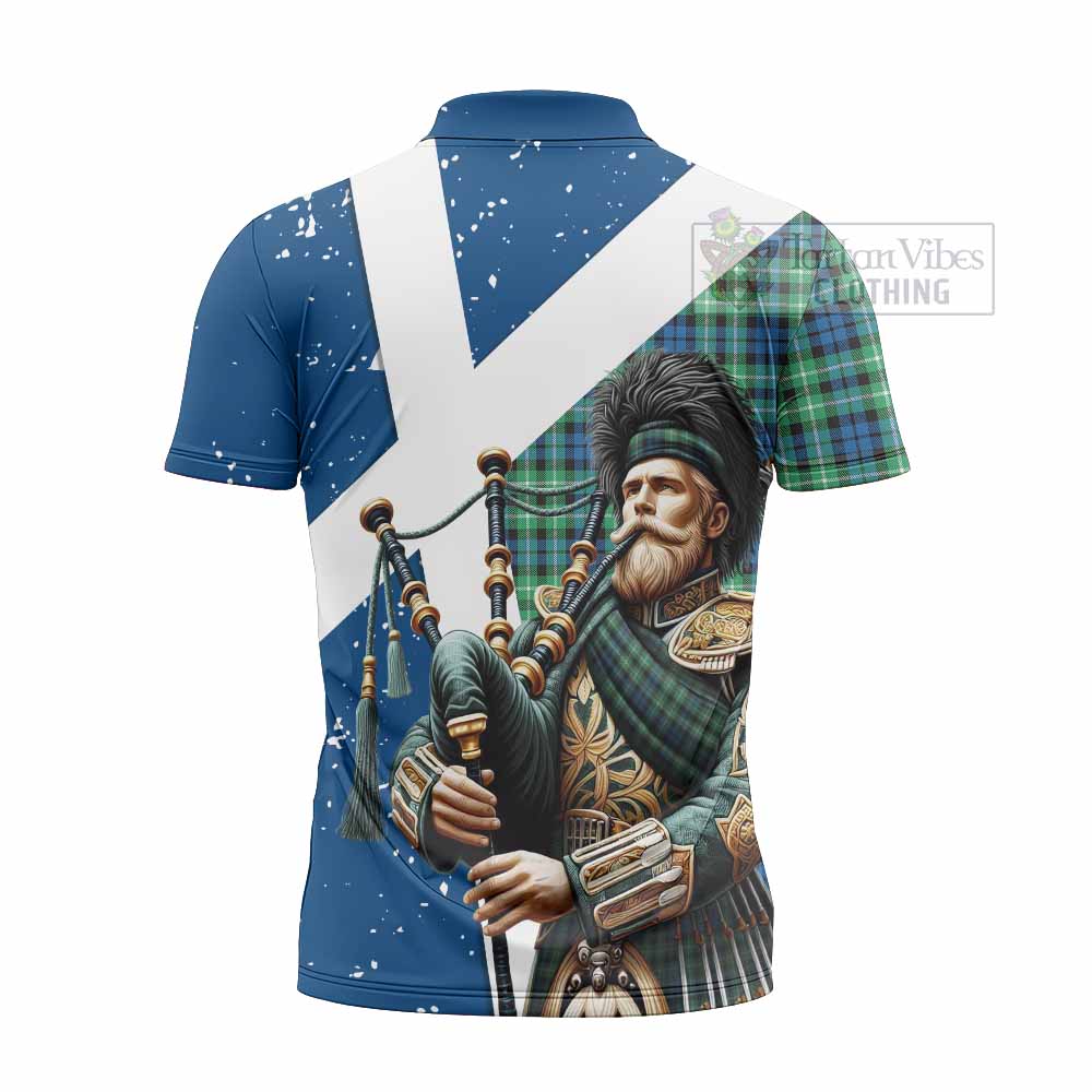 Tartan Vibes Clothing Graham Tartan Zipper Polo Shirt with Family Crest Scottish Bagpiper Vibes