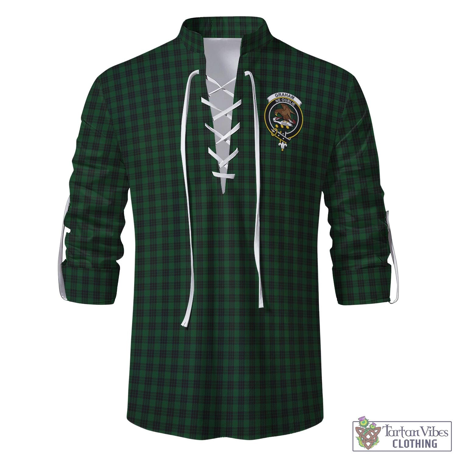 Tartan Vibes Clothing Graham Tartan Men's Scottish Traditional Jacobite Ghillie Kilt Shirt with Family Crest