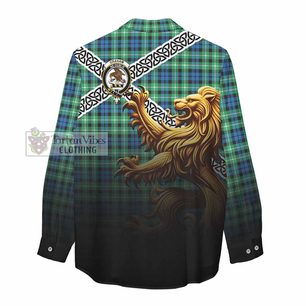 Tartan Vibes Clothing Graham Crest Tartan Women's Casual Shirt with Golden Lion Emblem Celtic Style