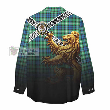 Graham Crest Tartan Women's Casual Shirt with Golden Lion Emblem Celtic Style