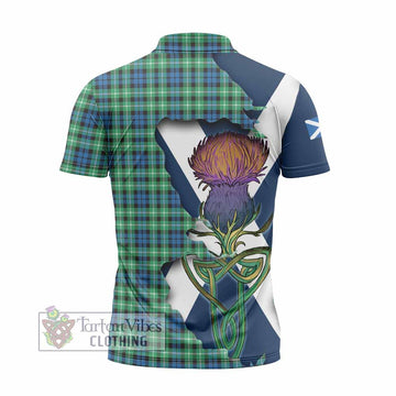 Graham Tartan Family Crest Zipper Polo Shirt Scottish Thistle Celtic Inspired