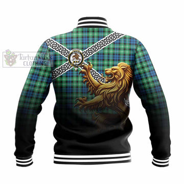 Graham Crest Tartan Baseball Jacket with Golden Lion Emblem Celtic Style