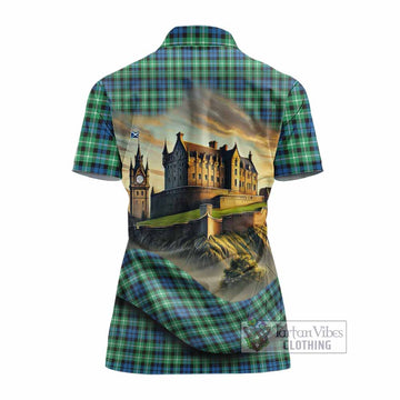 Graham Tartan Family Crest Women's Polo Shirt with Scottish Ancient Castle Style