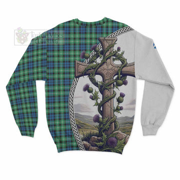 Graham Tartan Sweatshirt with Family Crest and St. Andrew's Cross Accented by Thistle Vines