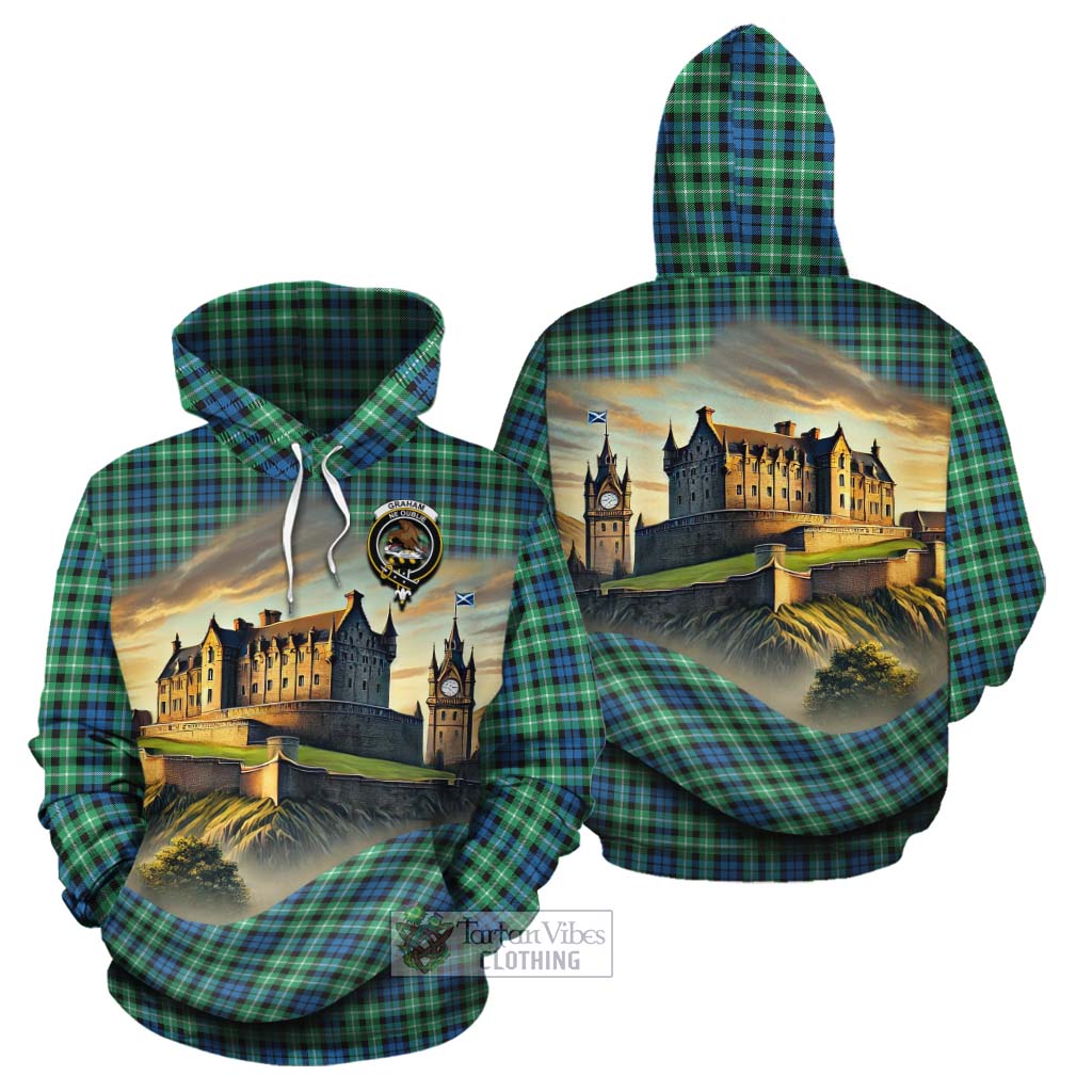 Tartan Vibes Clothing Graham Tartan Family Crest Cotton Hoodie with Scottish Ancient Castle Style