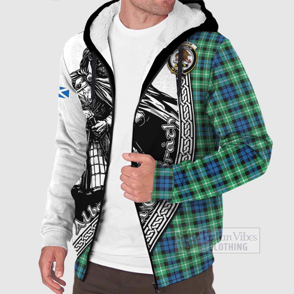 Tartan Vibes Clothing Graham Tartan Clan Crest Sherpa Hoodie with Highlander Warrior Celtic Style