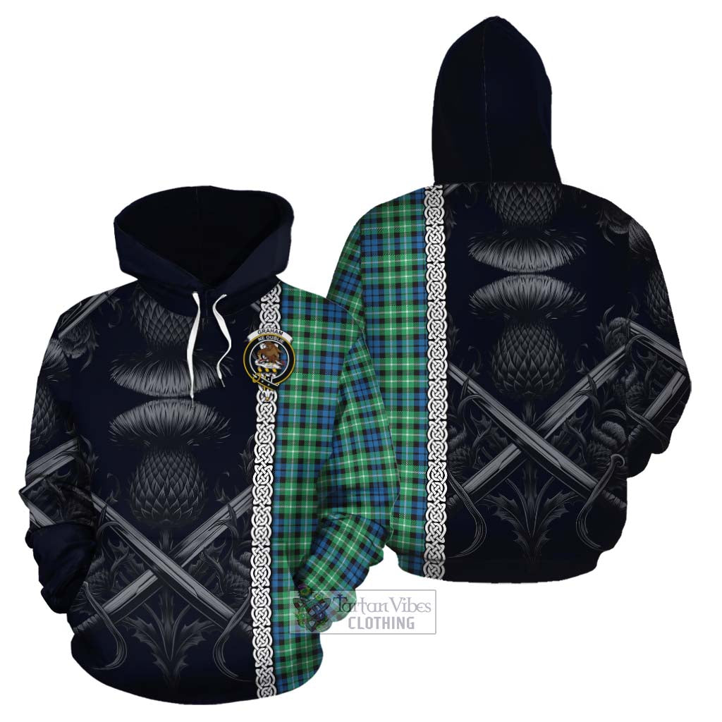 Tartan Vibes Clothing Graham Tartan Cotton Hoodie with Family Crest Cross Sword Thistle Celtic Vibes