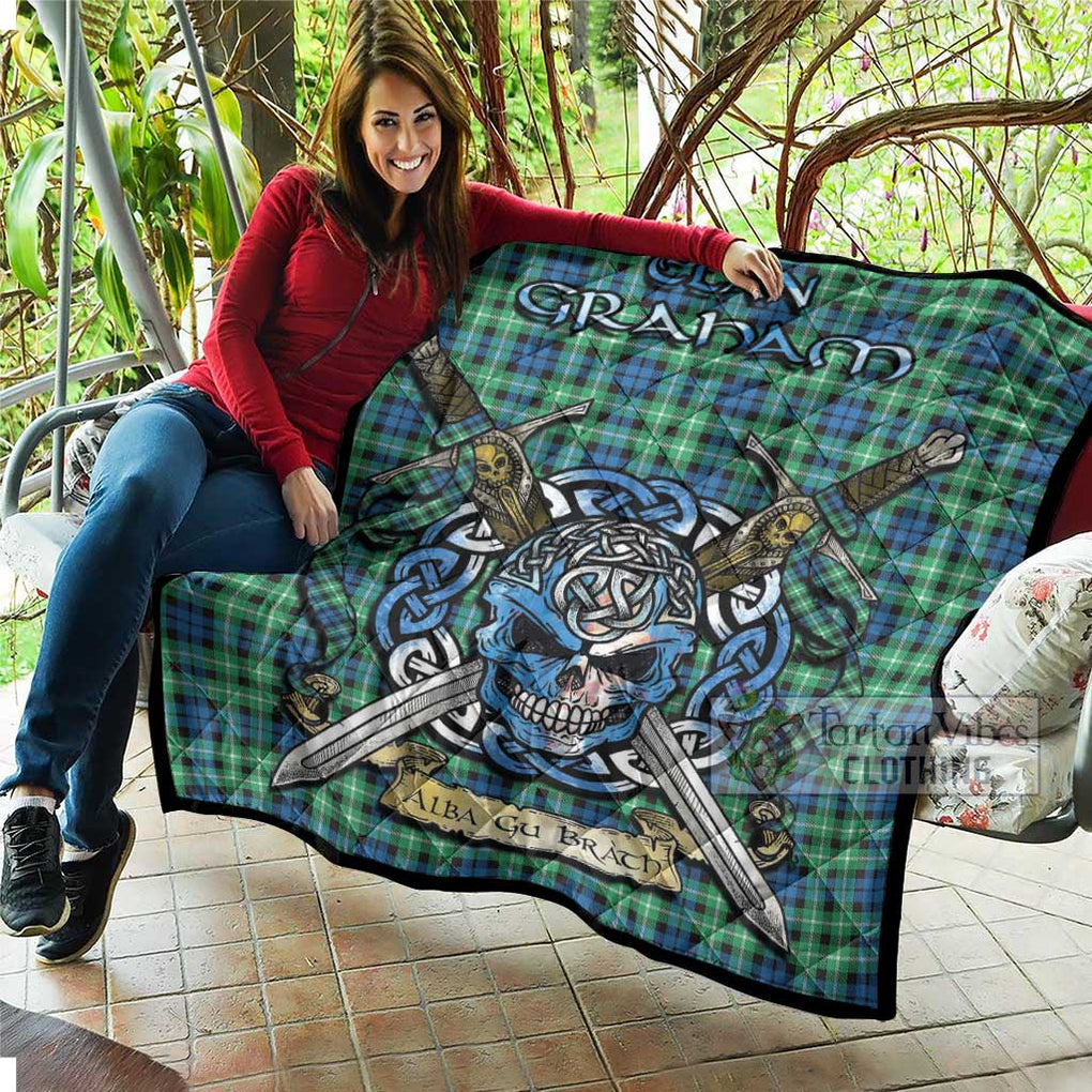 Tartan Vibes Clothing Graham Tartan Quilt with Celtic Skull Alba Gu Brath Style