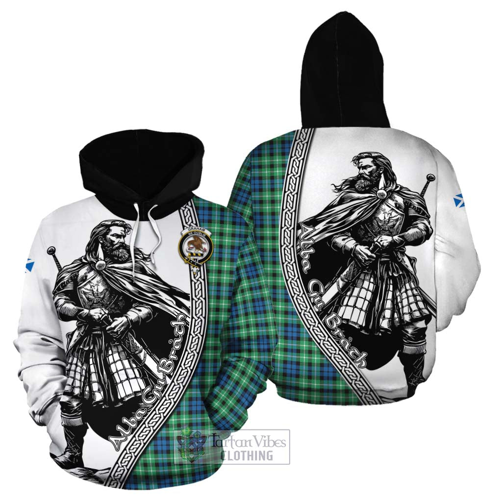 Tartan Vibes Clothing Graham Tartan Clan Crest Cotton Hoodie with Highlander Warrior Celtic Style
