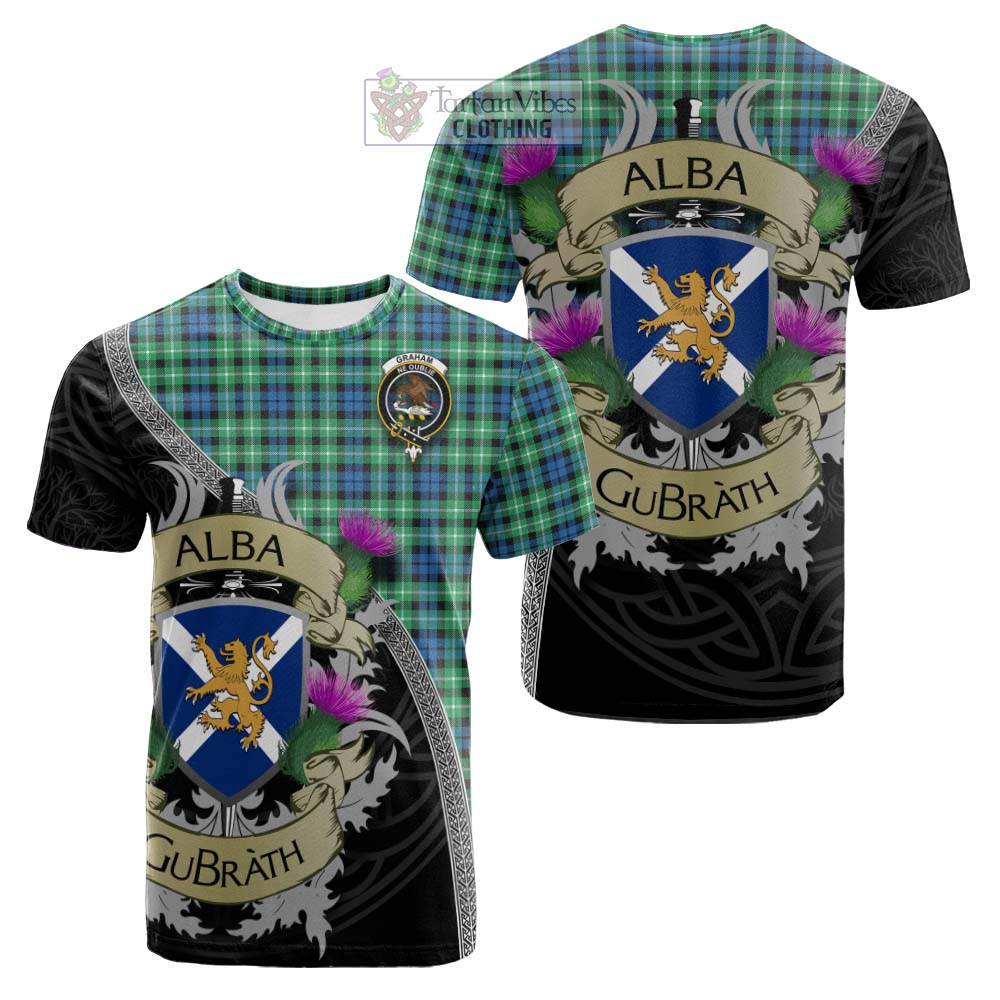 Tartan Vibes Clothing Graham Tartan Family Crest Cotton T-shirt Lion Rampant Royal Thistle Shield Celtic Inspired