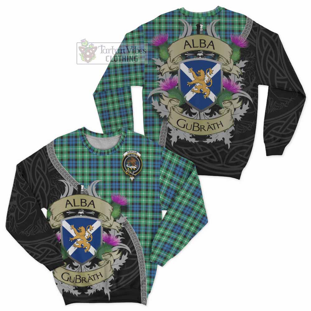 Tartan Vibes Clothing Graham Tartan Family Crest Sweatshirt Lion Rampant Royal Thistle Shield Celtic Inspired