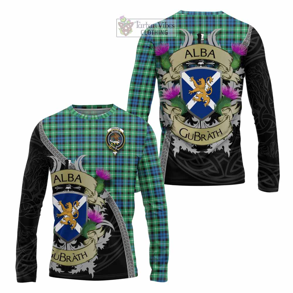 Tartan Vibes Clothing Graham Tartan Family Crest Long Sleeve T-Shirt Lion Rampant Royal Thistle Shield Celtic Inspired