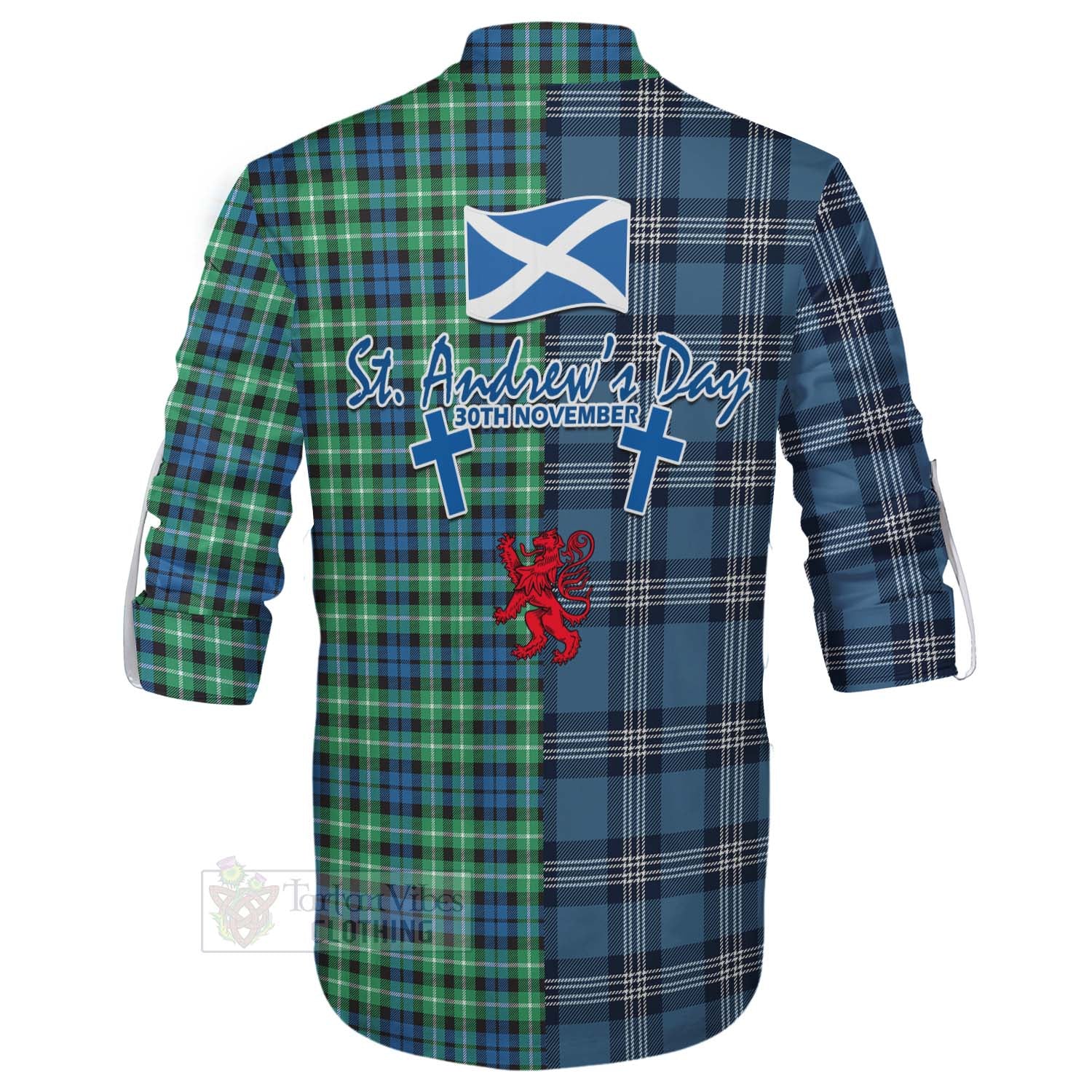 Tartan Vibes Clothing Graham Tartan Ghillie Kilt Shirt Happy St. Andrew's Day Half Tartan Style