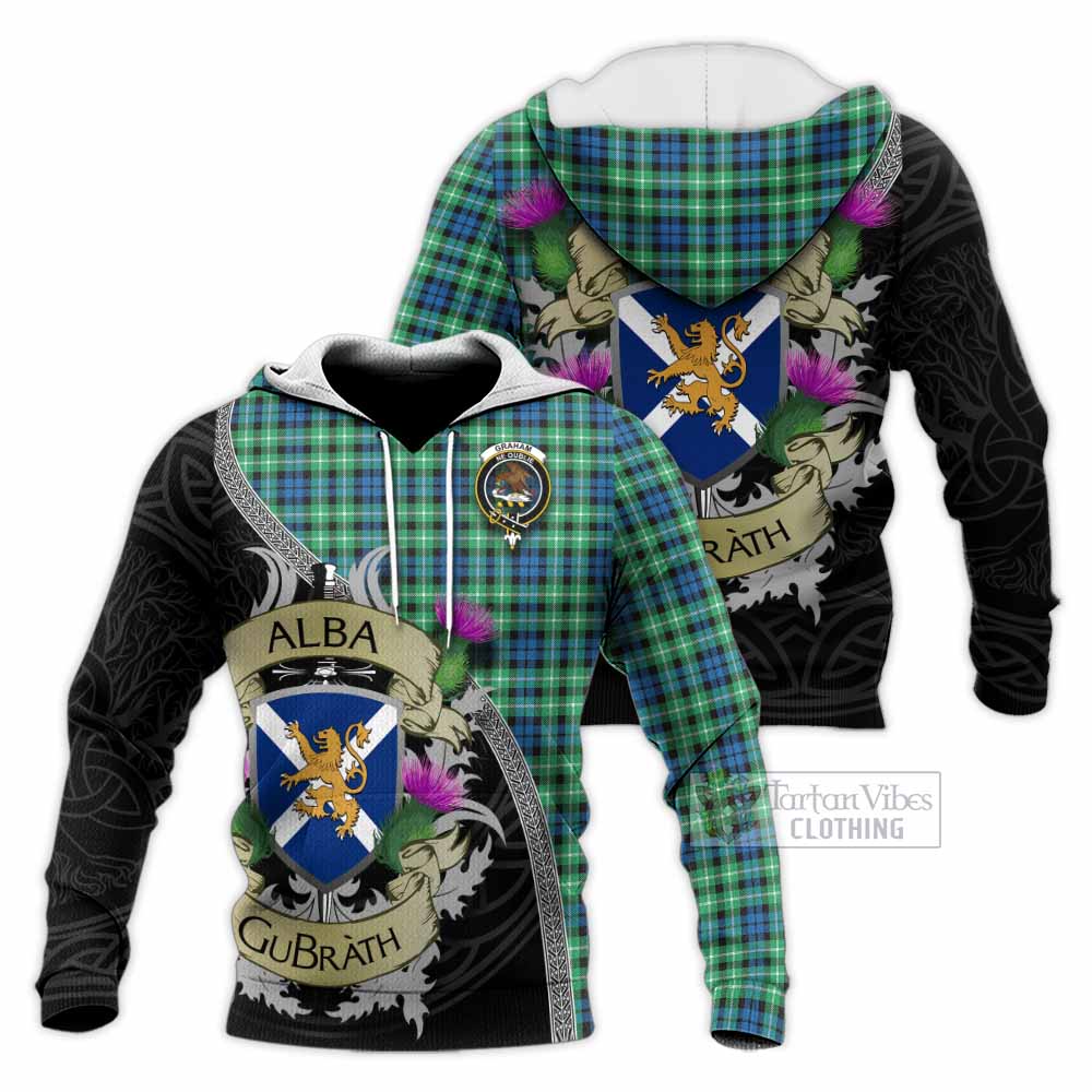 Tartan Vibes Clothing Graham Tartan Family Crest Knitted Hoodie Lion Rampant Royal Thistle Shield Celtic Inspired