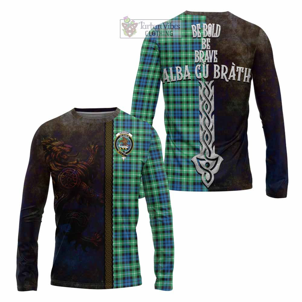 Tartan Vibes Clothing Graham Tartan Family Crest Long Sleeve T-Shirt Alba Gu Brath Be Brave Lion Ancient Style