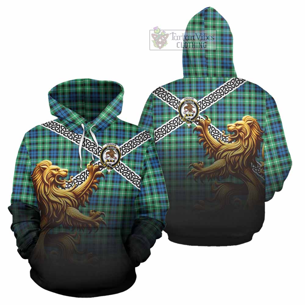 Tartan Vibes Clothing Graham Crest Tartan Hoodie with Golden Lion Emblem Celtic Style