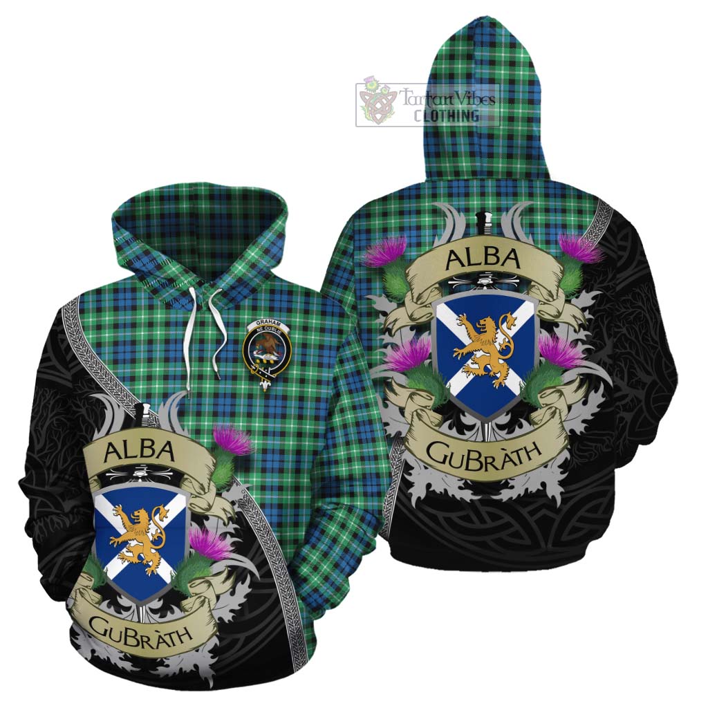 Tartan Vibes Clothing Graham Tartan Family Crest Cotton Hoodie Lion Rampant Royal Thistle Shield Celtic Inspired