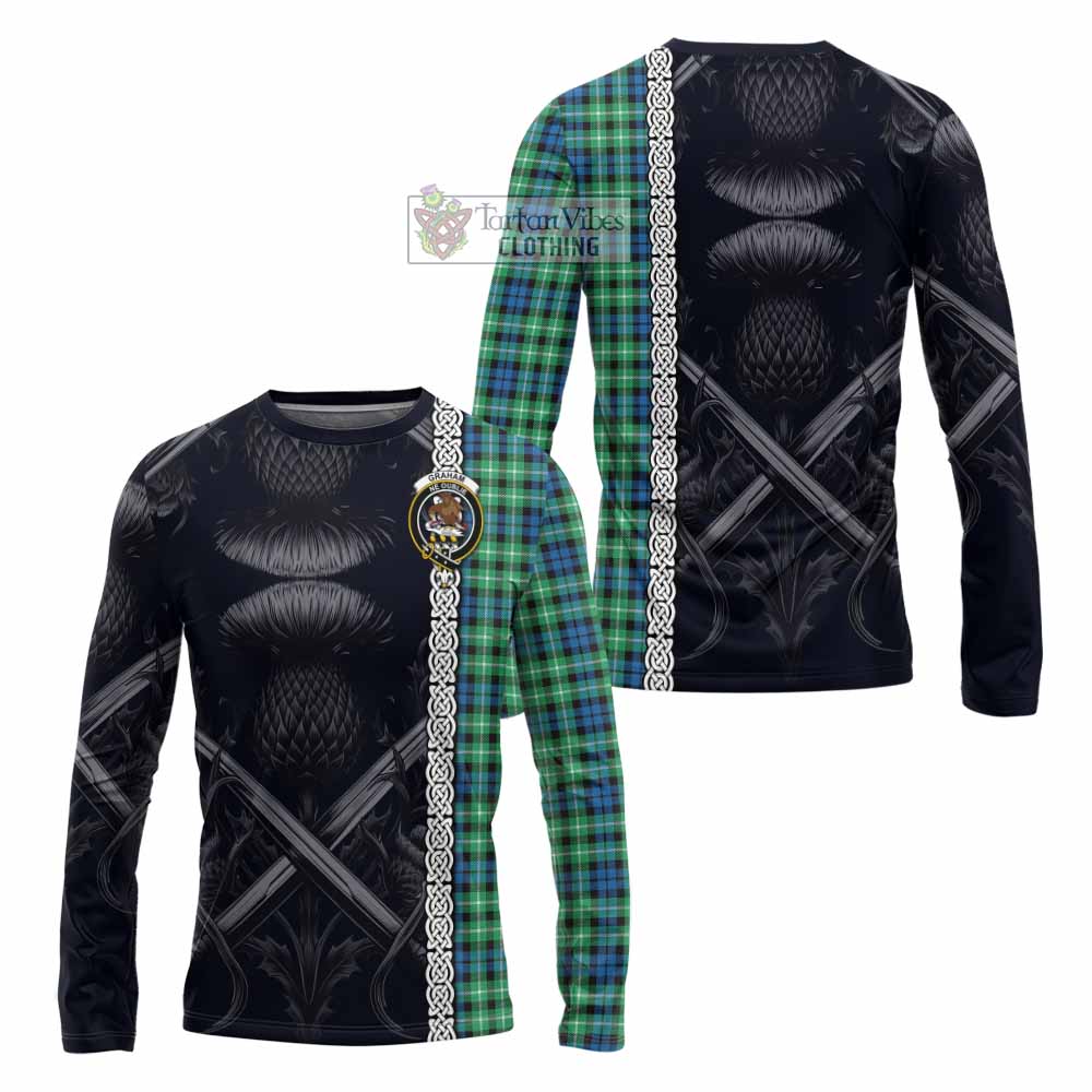 Tartan Vibes Clothing Graham Tartan Long Sleeve T-Shirt with Family Crest Cross Sword Thistle Celtic Vibes