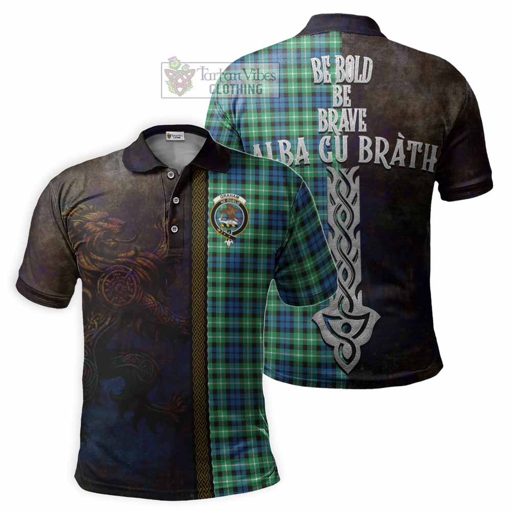 Tartan Vibes Clothing Graham Tartan Family Crest Polo Shirt Alba Gu Brath Be Brave Lion Ancient Style