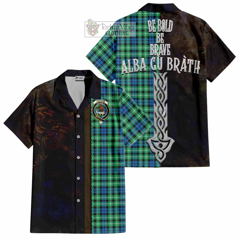 Tartan Vibes Clothing Graham Tartan Family Crest Short Sleeve Button Shirt Alba Gu Brath Be Brave Lion Ancient Style