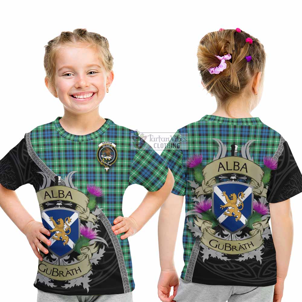 Tartan Vibes Clothing Graham Tartan Family Crest Kid T-Shirt Lion Rampant Royal Thistle Shield Celtic Inspired