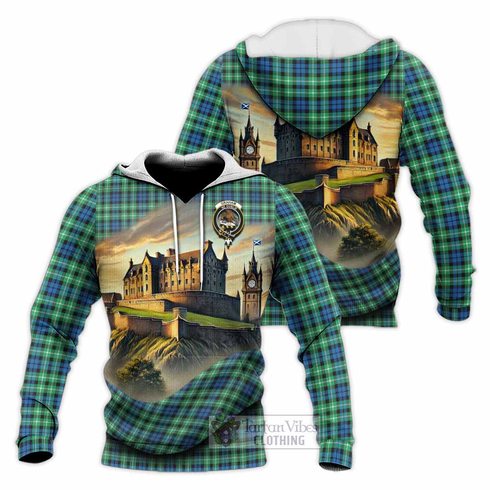 Tartan Vibes Clothing Graham Tartan Family Crest Knitted Hoodie with Scottish Ancient Castle Style