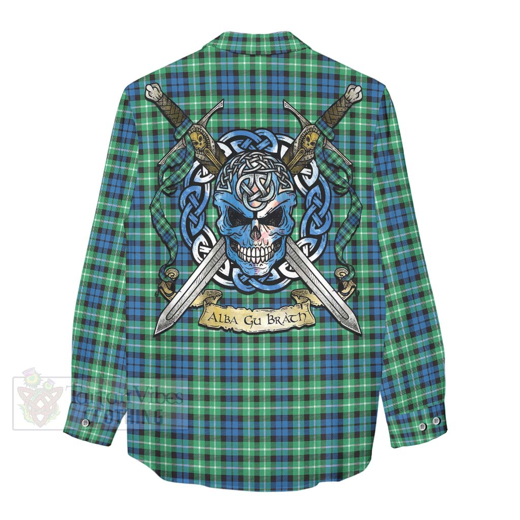 Tartan Vibes Clothing Graham Tartan Women's Casual Shirt with Family Crest Celtic Skull Style