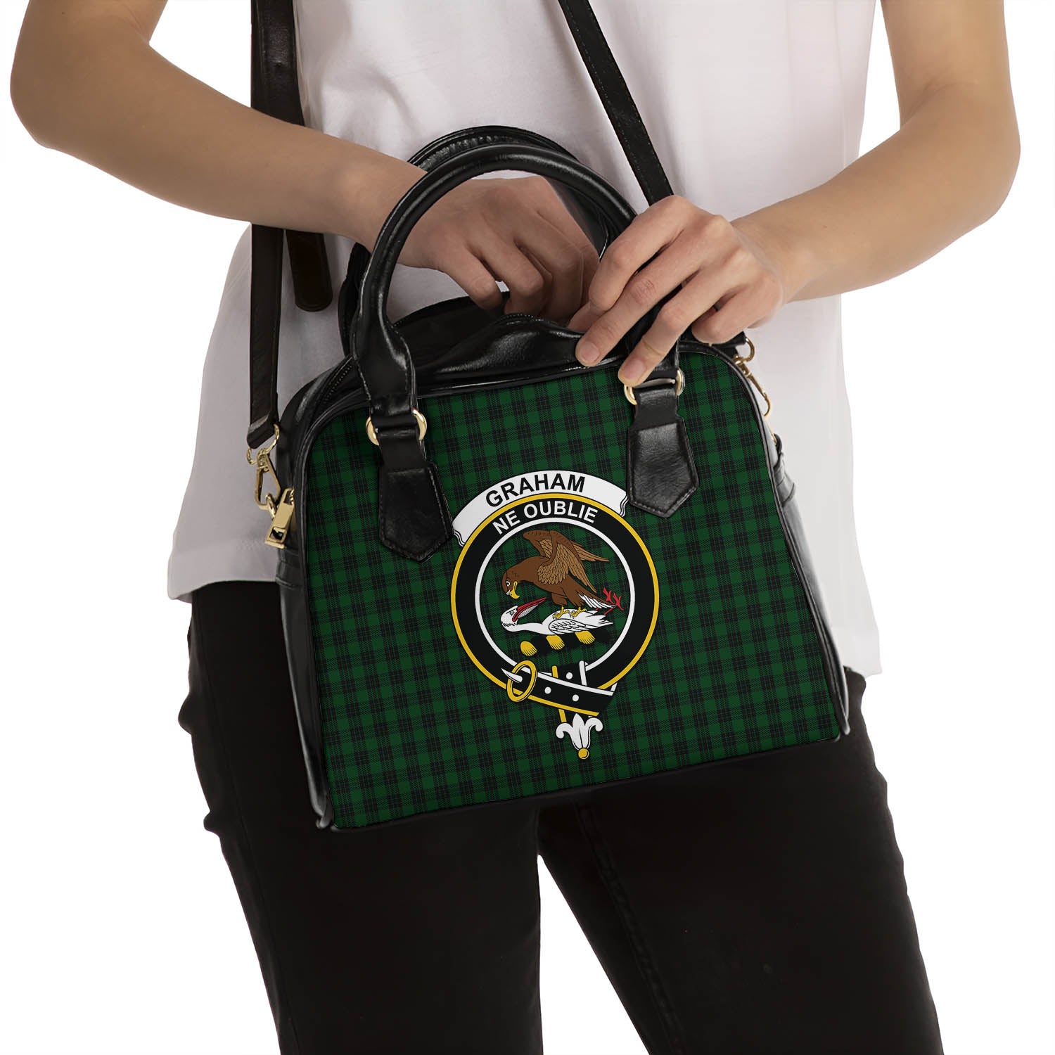 Graham Tartan Shoulder Handbags with Family Crest - Tartanvibesclothing