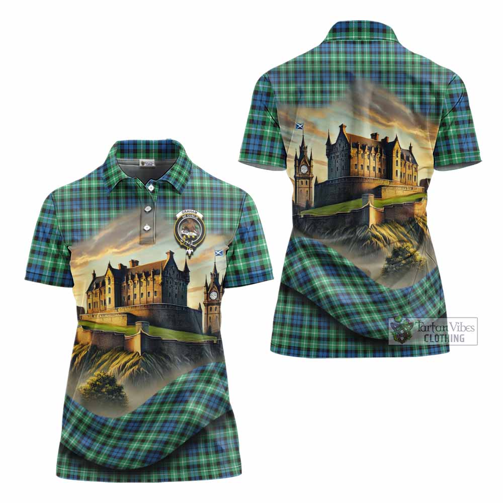 Tartan Vibes Clothing Graham Tartan Family Crest Women's Polo Shirt with Scottish Ancient Castle Stype