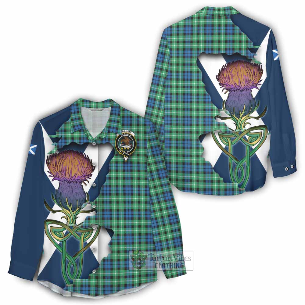 Tartan Vibes Clothing Graham Tartan Family Crest Women's Casual Shirt Scottish Thistle Celtic Inspired