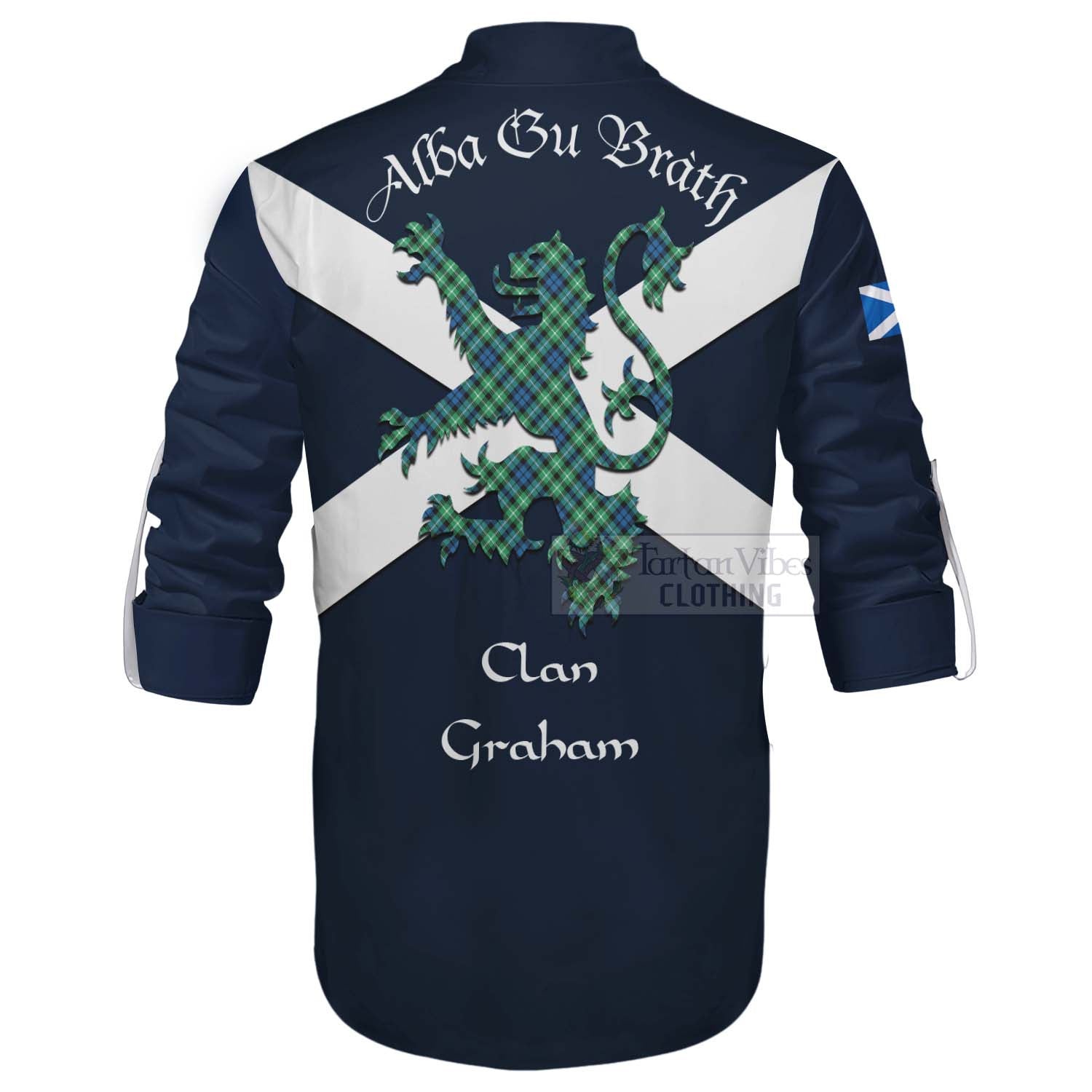 Tartan Vibes Clothing Graham Tartan Lion Rampant Ghillie Kilt Shirt Proudly Display Your Heritage with Alba Gu Brath and Clan Name