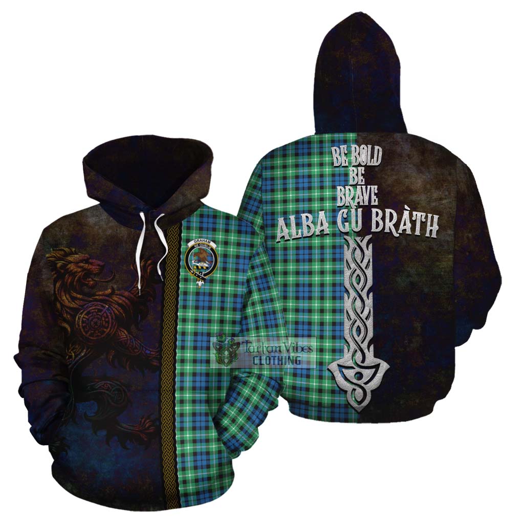 Tartan Vibes Clothing Graham Tartan Family Crest Cotton Hoodie Alba Gu Brath Be Brave Lion Ancient Style