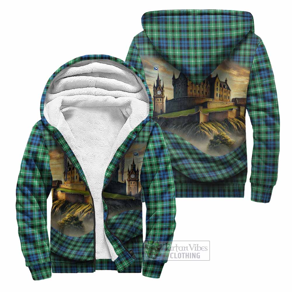 Tartan Vibes Clothing Graham Tartan Family Crest Sherpa Hoodie with Scottish Ancient Castle Style