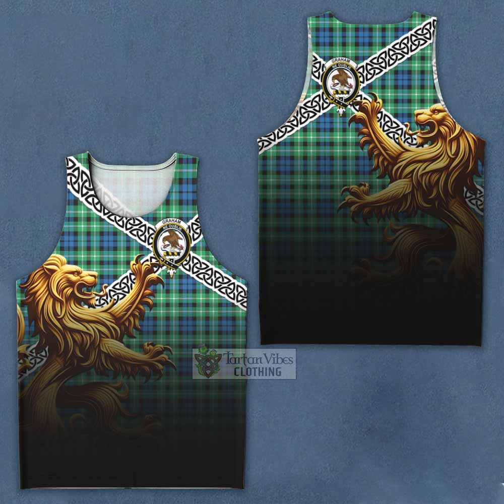 Tartan Vibes Clothing Graham Crest Tartan Men's Tank Top with Golden Lion Emblem Celtic Style