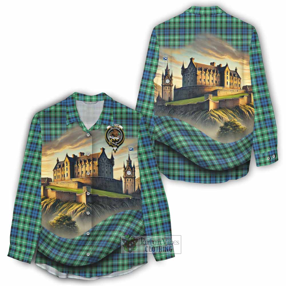 Tartan Vibes Clothing Graham Tartan Family Crest Women's Casual Shirt with Scottish Ancient Castle Style