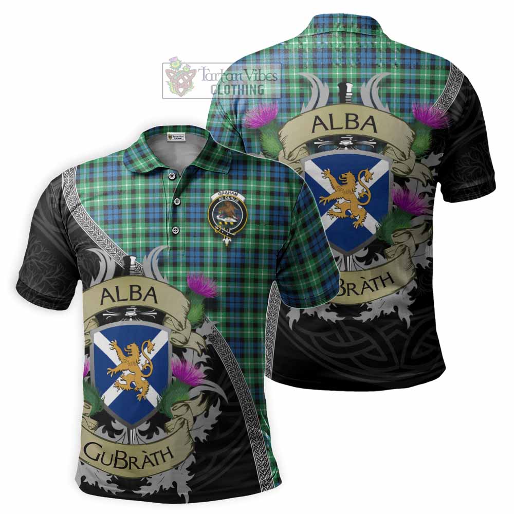 Tartan Vibes Clothing Graham Tartan Family Crest Polo Shirt Lion Rampant Royal Thistle Shield Celtic Inspired