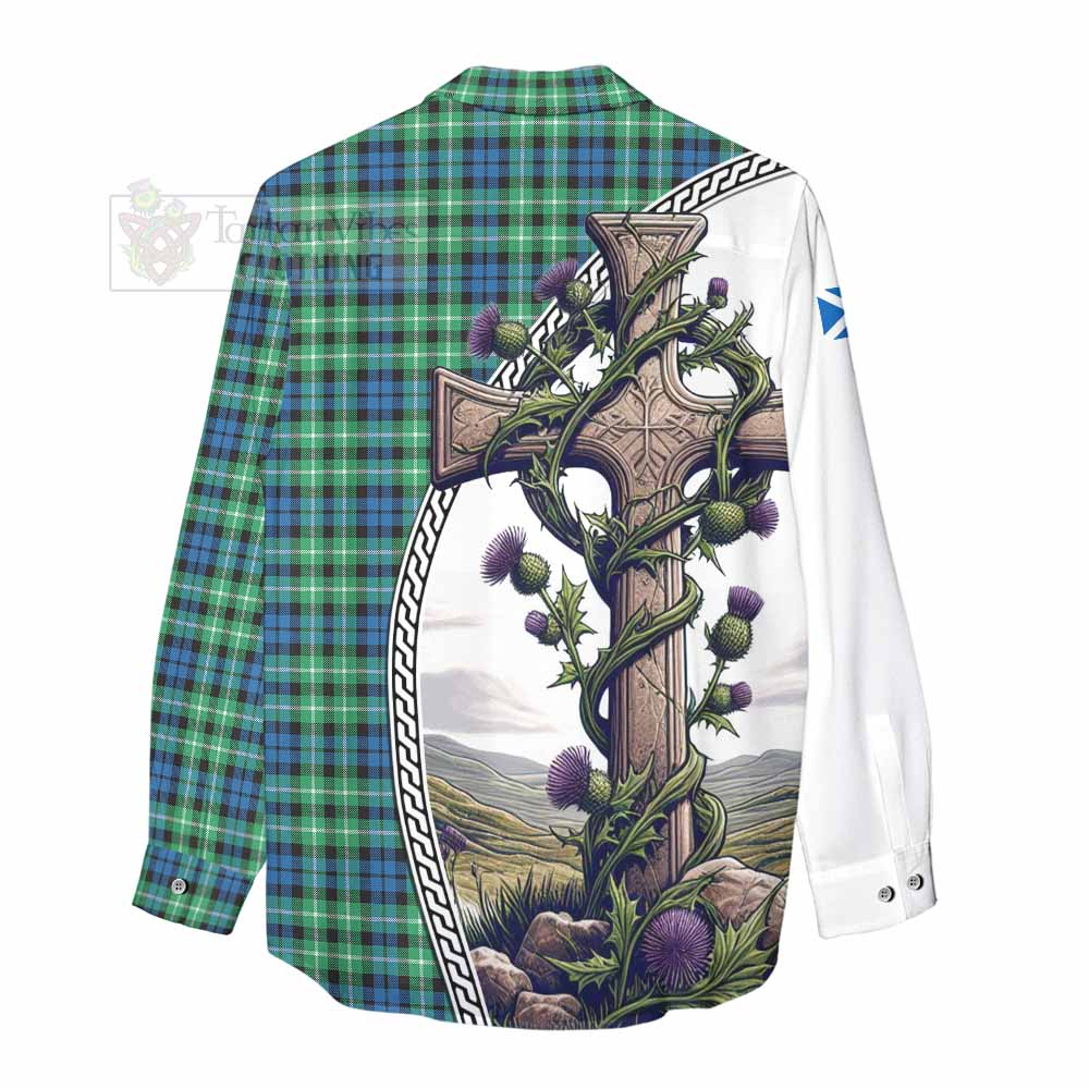Tartan Vibes Clothing Graham Tartan Women's Casual Shirt with Family Crest and St. Andrew's Cross Accented by Thistle Vines