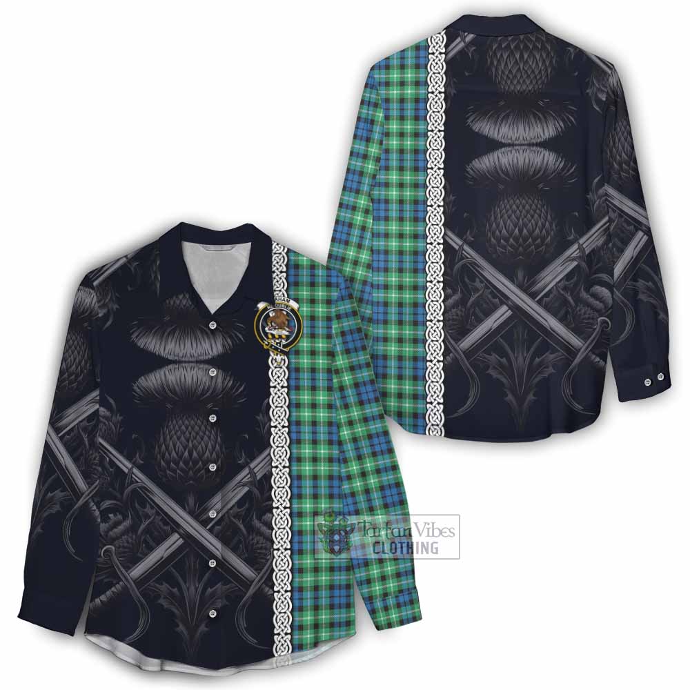 Tartan Vibes Clothing Graham Tartan Women's Casual Shirt with Family Crest Cross Sword Thistle Celtic Vibes