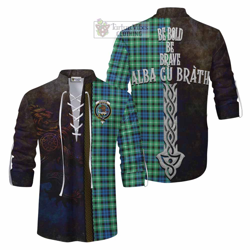 Tartan Vibes Clothing Graham Tartan Family Crest Ghillie Kilt Shirt Alba Gu Brath Be Brave Lion Ancient Style