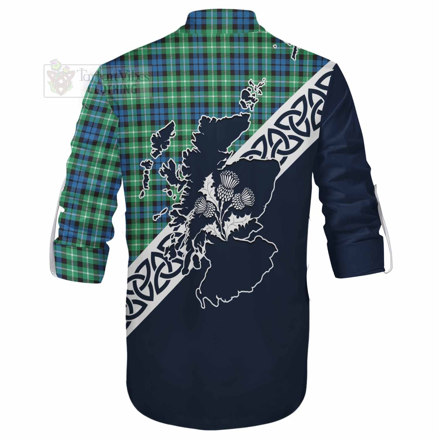 Tartan Vibes Clothing Graham Tartan Ghillie Kilt Shirt Featuring Thistle and Scotland Map