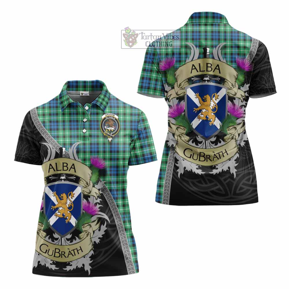 Tartan Vibes Clothing Graham Tartan Family Crest Women's Polo Shirt Lion Rampant Royal Thistle Shield Celtic Inspired
