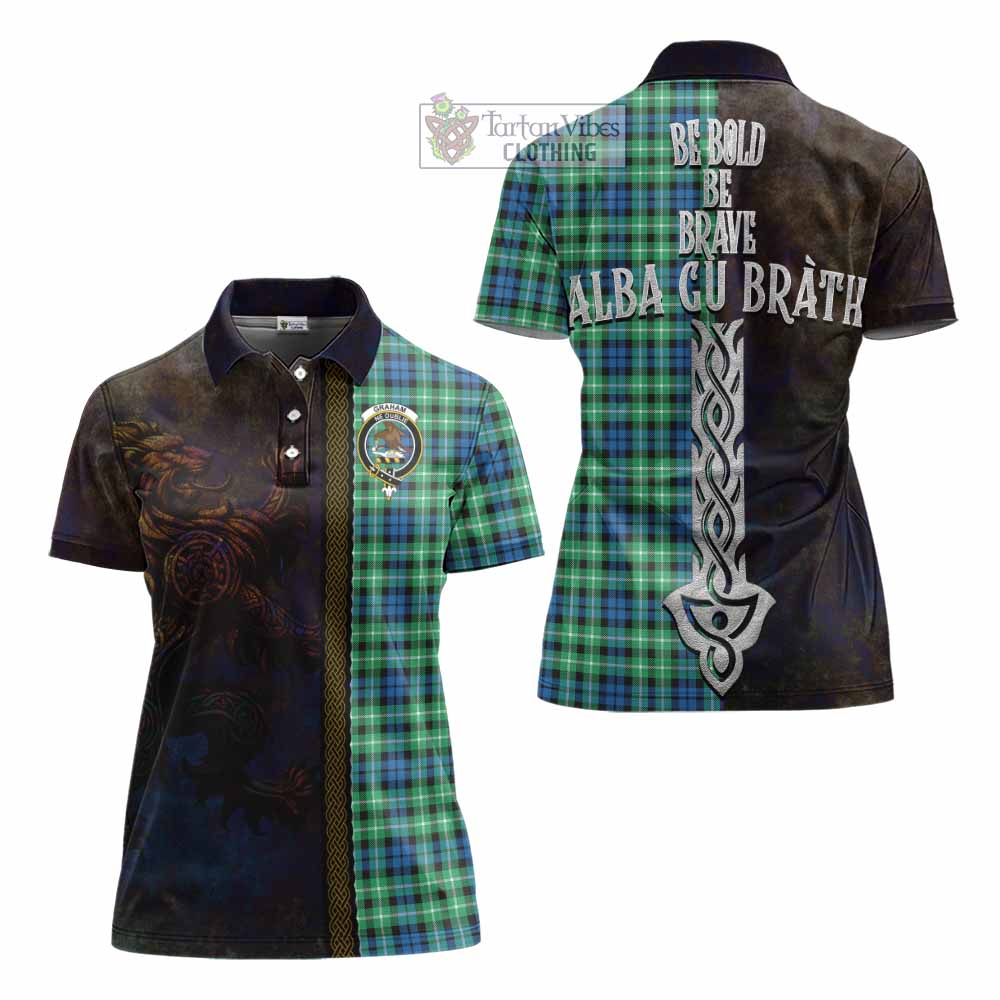 Tartan Vibes Clothing Graham Tartan Family Crest Women's Polo Shirt Alba Gu Brath Be Brave Lion Ancient Style