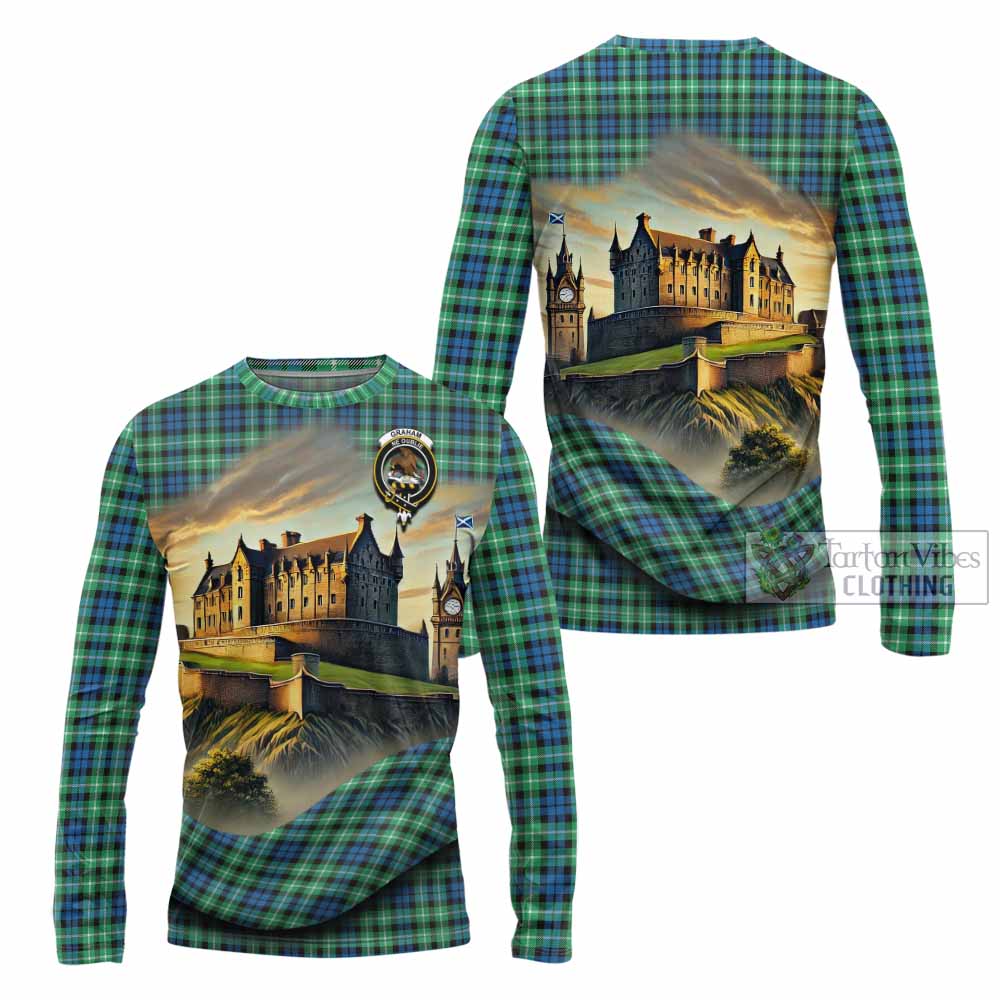 Tartan Vibes Clothing Graham Tartan Family Crest Long Sleeve T-Shirt with Scottish Ancient Castle Style