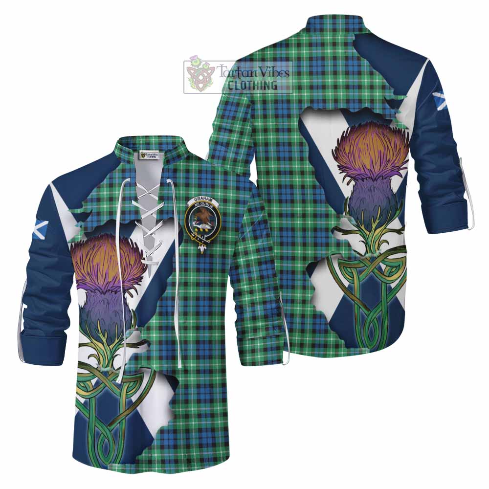 Tartan Vibes Clothing Graham Tartan Family Crest Ghillie Kilt Shirt Scottish Thistle Celtic Inspired