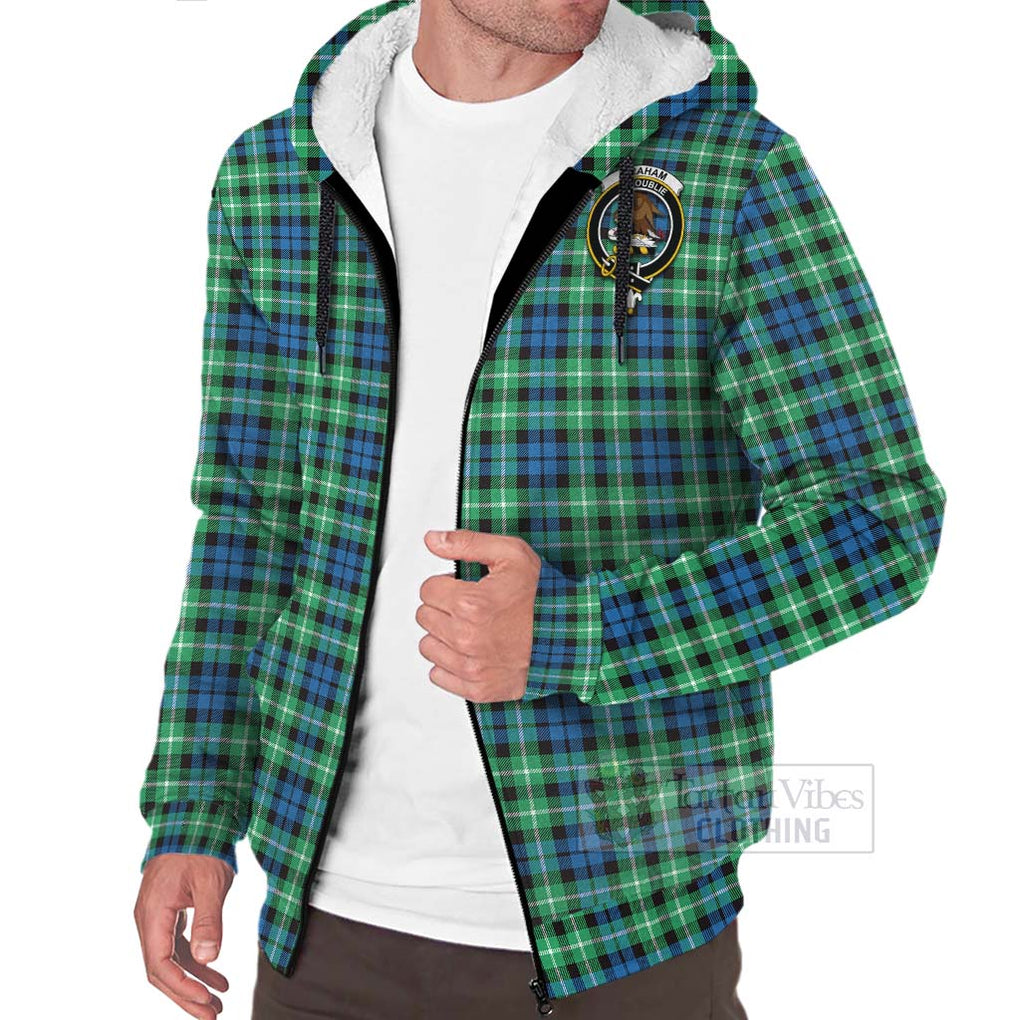 Tartan Vibes Clothing Graham Tartan Sherpa Hoodie with Family Crest and Bearded Skull Holding Bottles of Whiskey