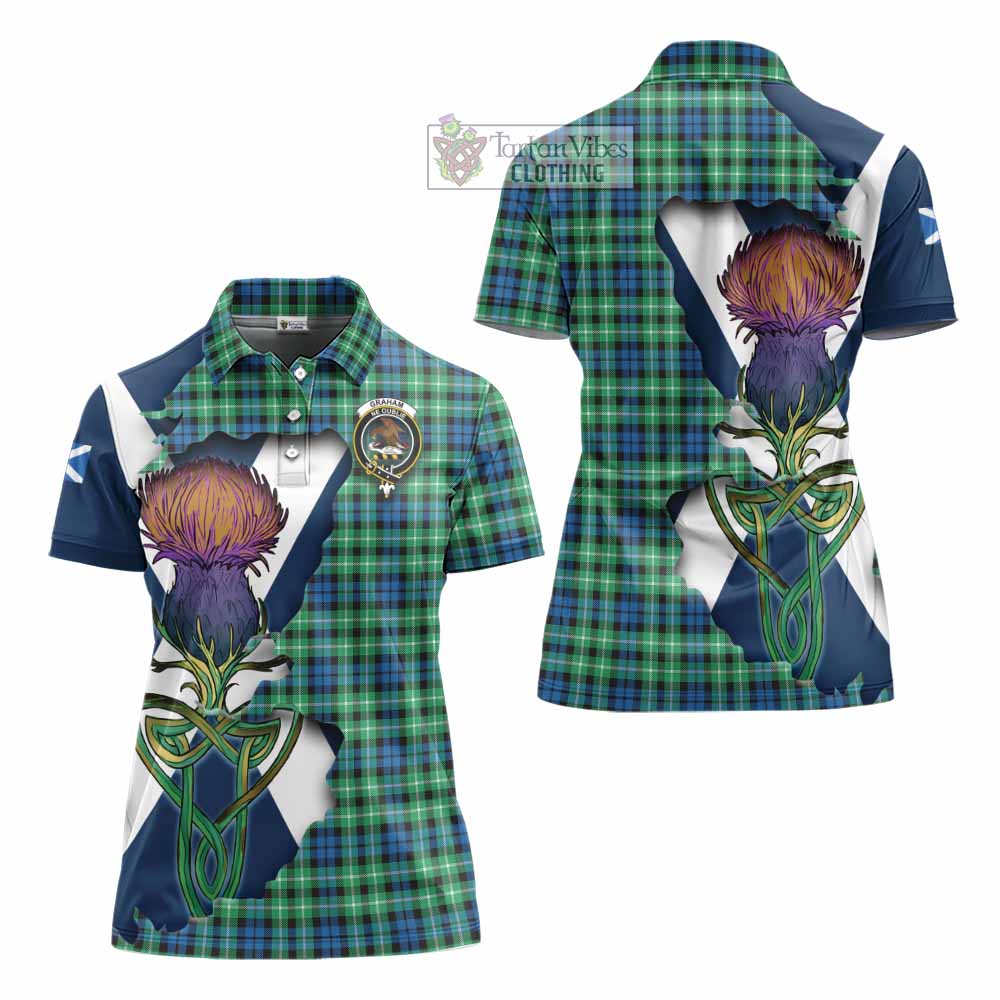 Tartan Vibes Clothing Graham Tartan Family Crest Women's Polo Shirt Scottish Thistle Celtic Inspired