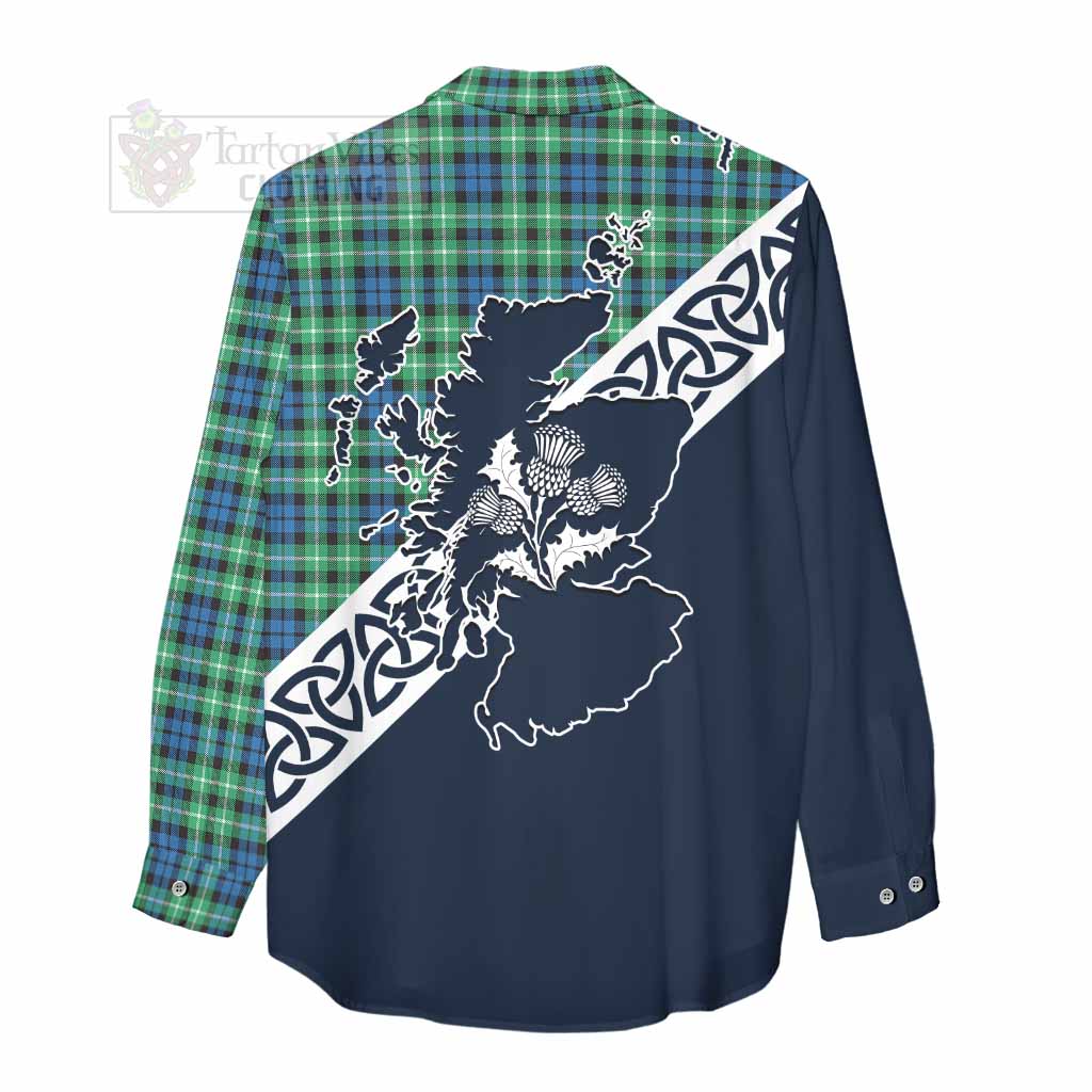 Tartan Vibes Clothing Graham Tartan Women's Casual Shirt Featuring Thistle and Scotland Map