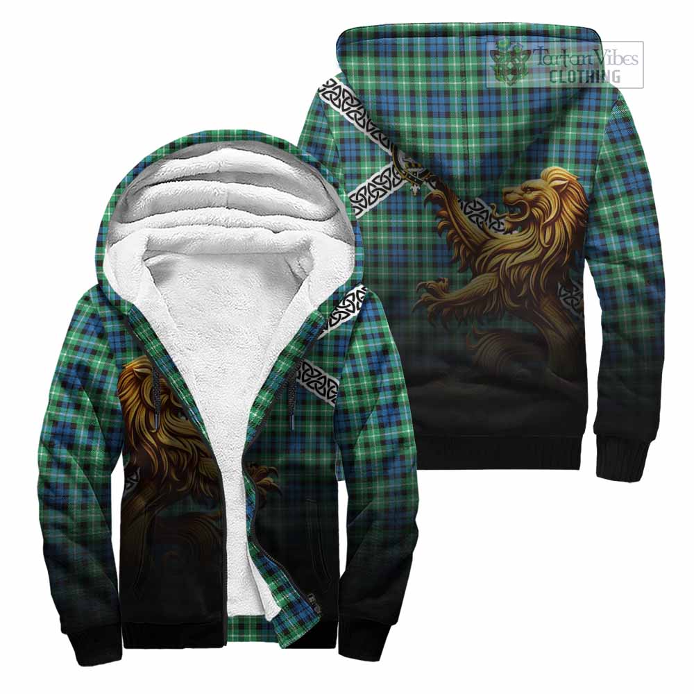 Tartan Vibes Clothing Graham Crest Tartan Sherpa Hoodie with Golden Lion Emblem Celtic Style